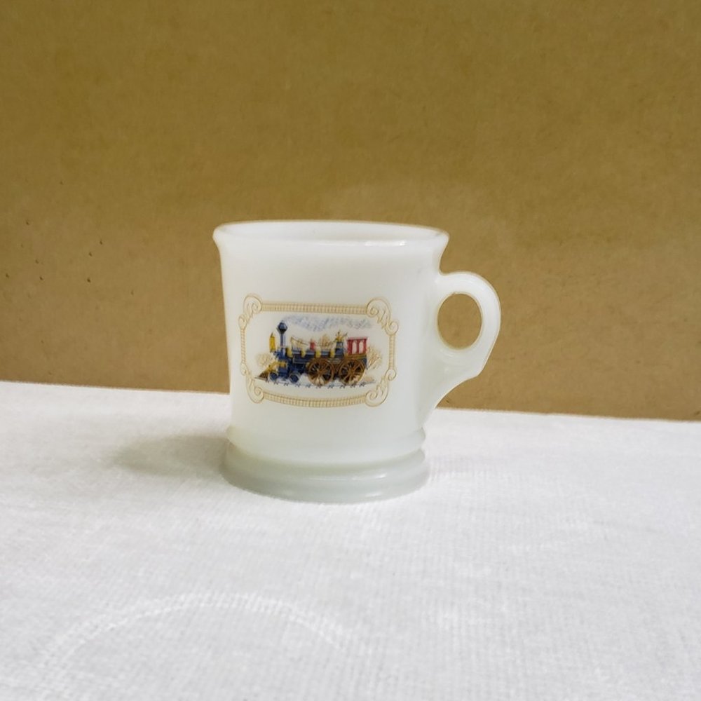 Avon Coffee Cup Collectible Locomotive Milk Glass Shaving Mug Train Vintage